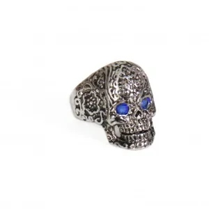 Hot Leathers JWR1110 Blue Eye Pattern Skull Stainless Steel Ring