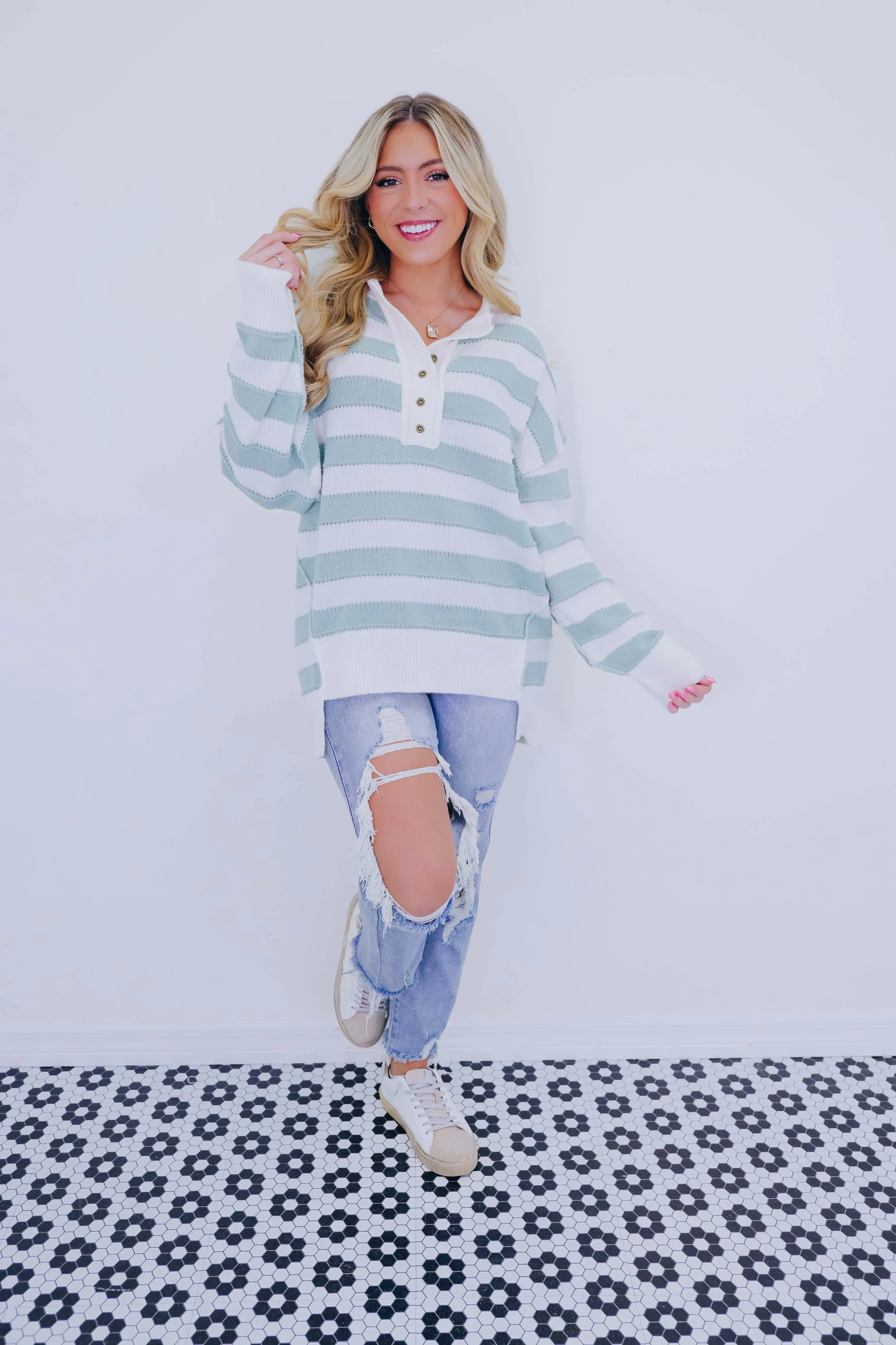 Huggable Henley Striped Sweater - 4 Colors