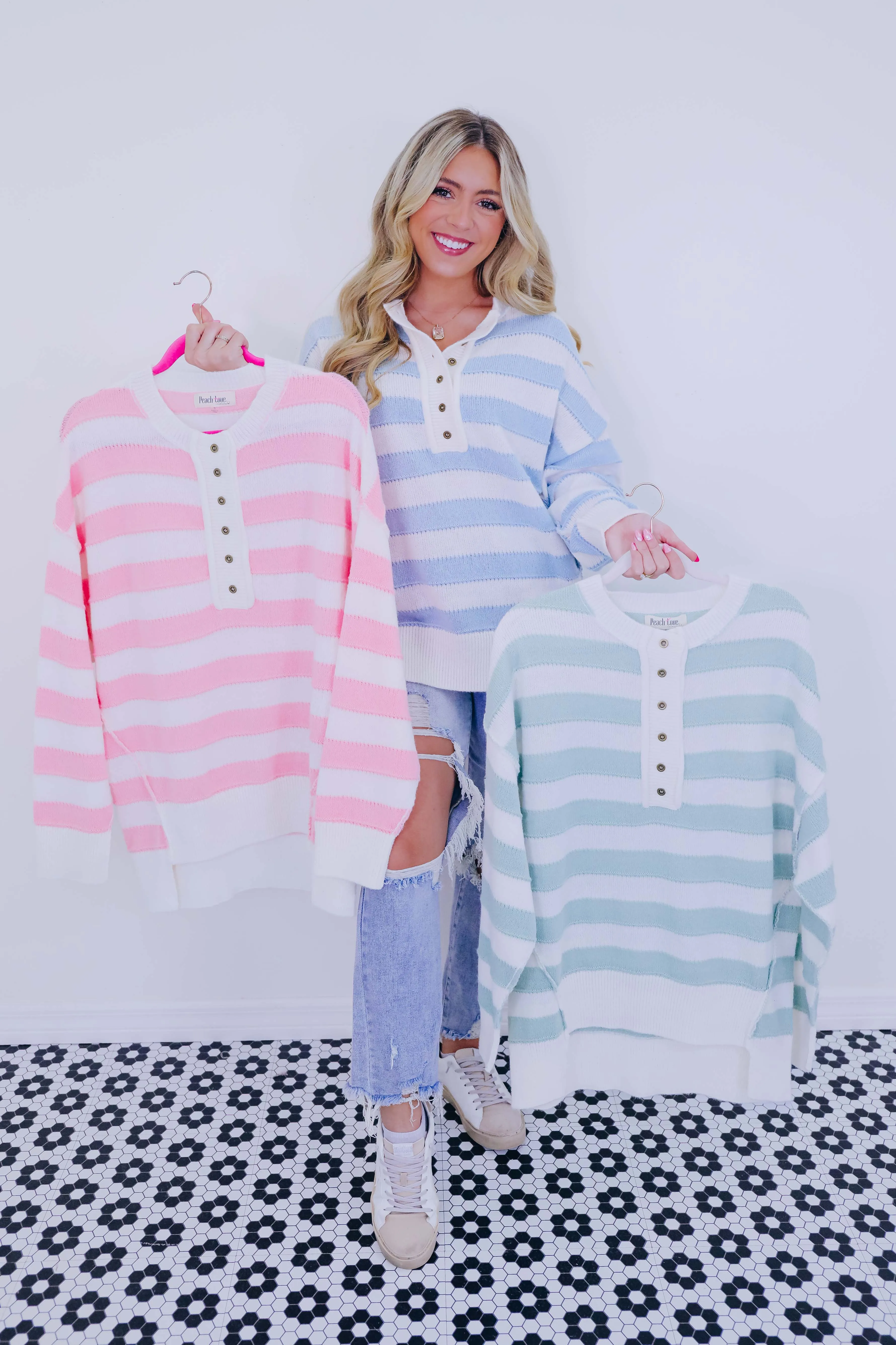 Huggable Henley Striped Sweater - 4 Colors