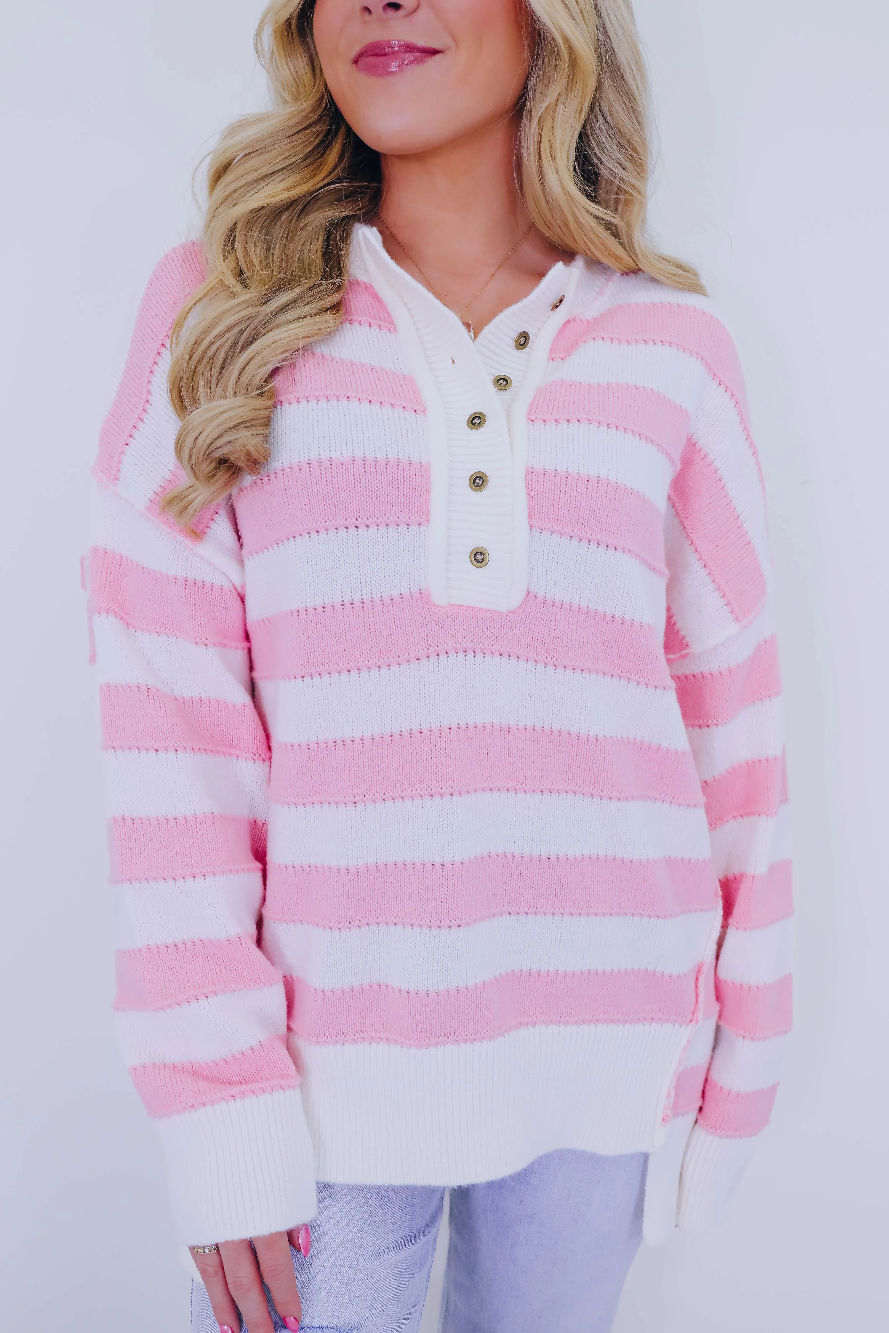 Huggable Henley Striped Sweater - 4 Colors