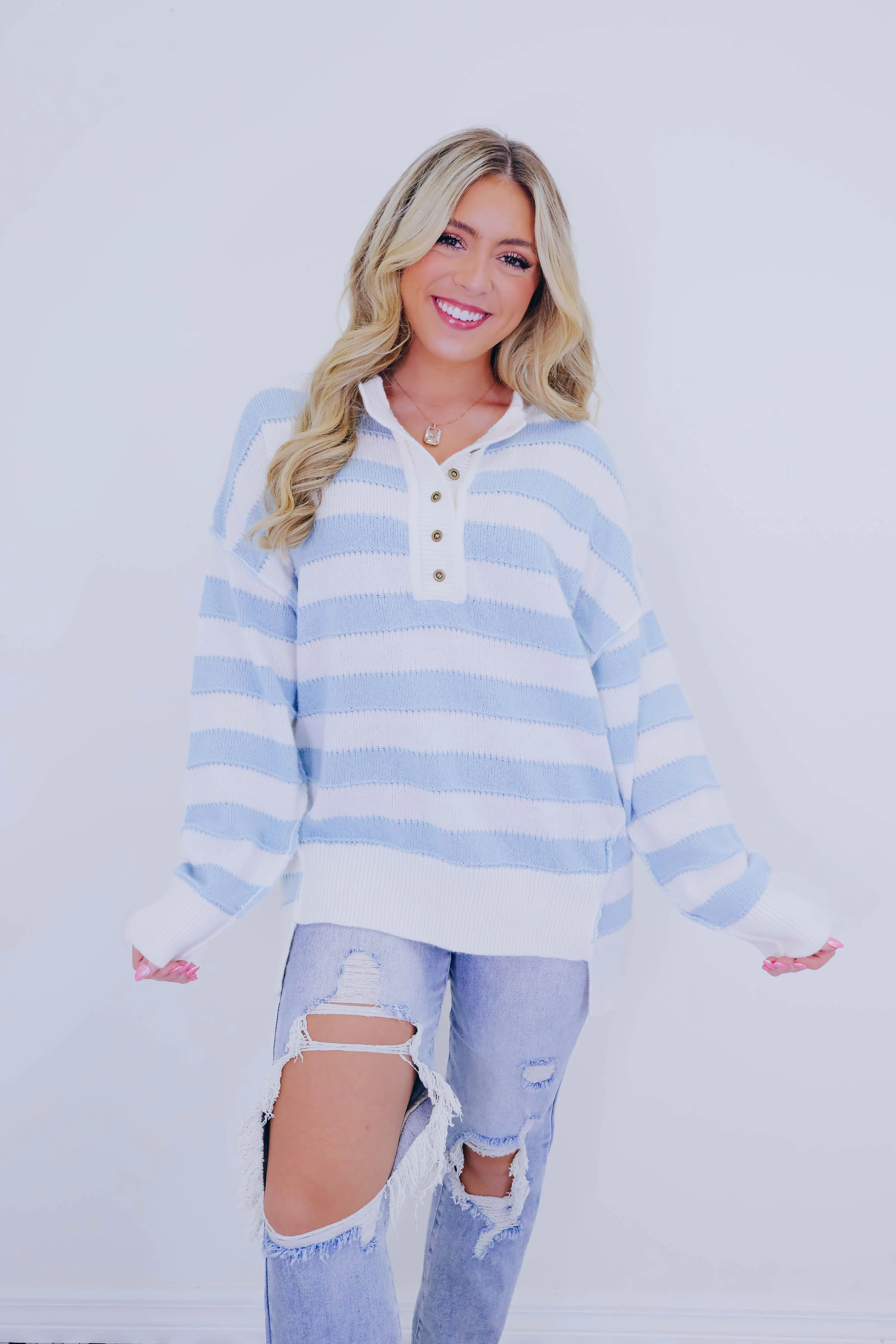 Huggable Henley Striped Sweater - 4 Colors