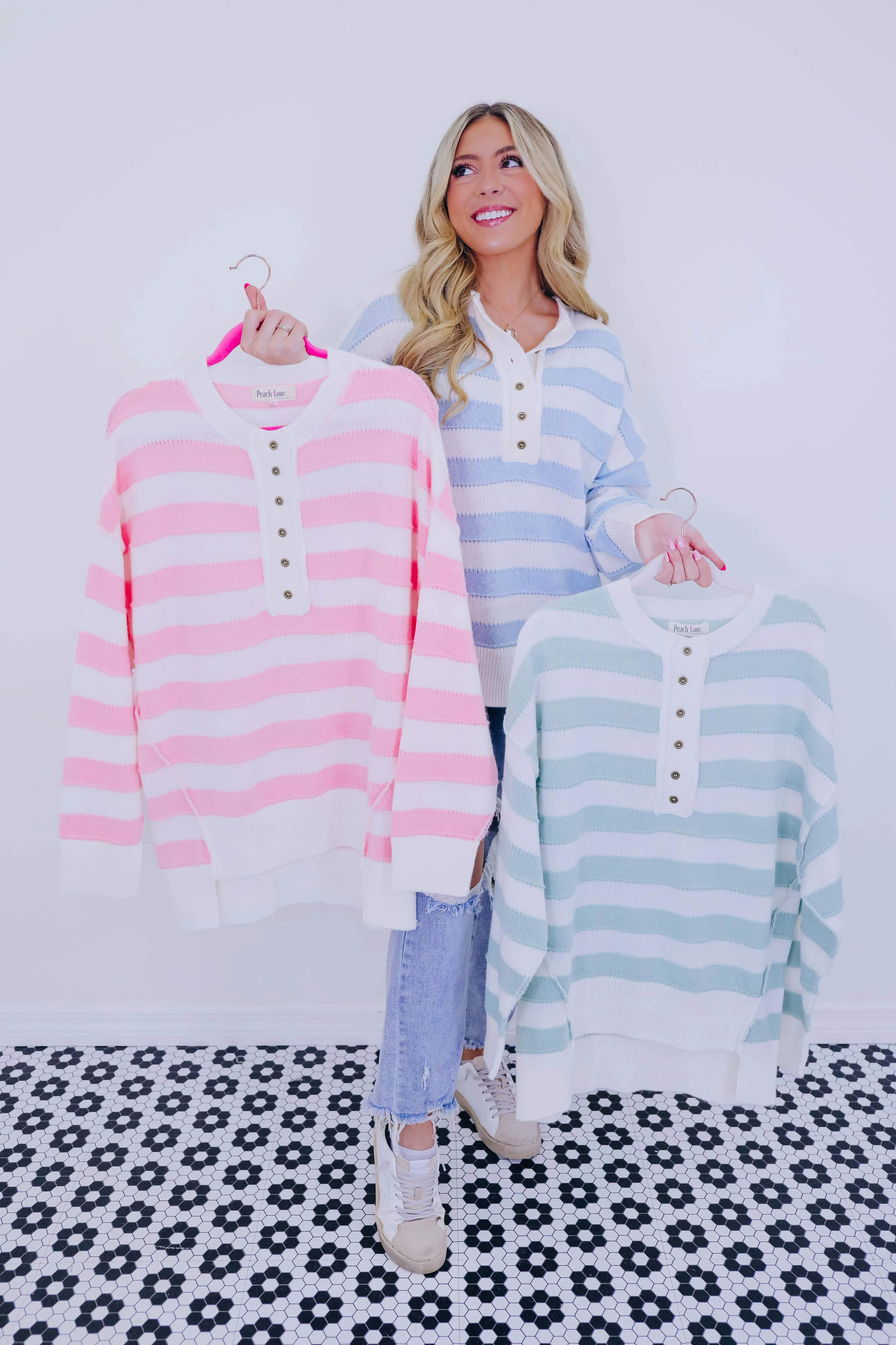 Huggable Henley Striped Sweater - 4 Colors