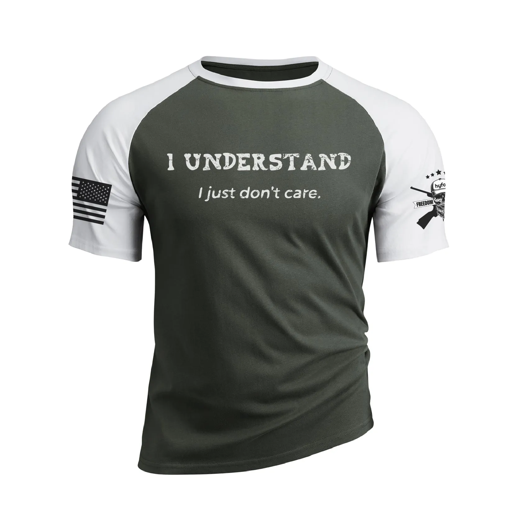 I UNDERSTAND I JUST DON'T CARE 100% COTTON RAGLAN GRAPHIC TEE