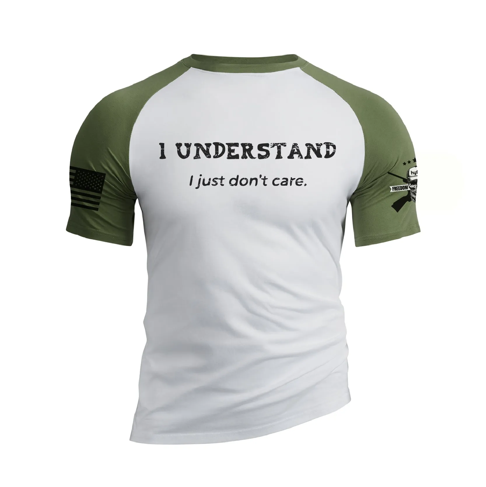I UNDERSTAND I JUST DON'T CARE 100% COTTON RAGLAN GRAPHIC TEE