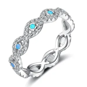 Infinity Love Soild 925 Sterling Silver Ring Blue Opal Stone Elegant Wedding Jewelry Gifts For Women
