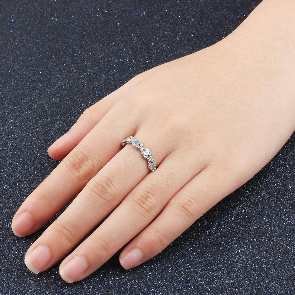 Infinity Love Soild 925 Sterling Silver Ring Blue Opal Stone Elegant Wedding Jewelry Gifts For Women