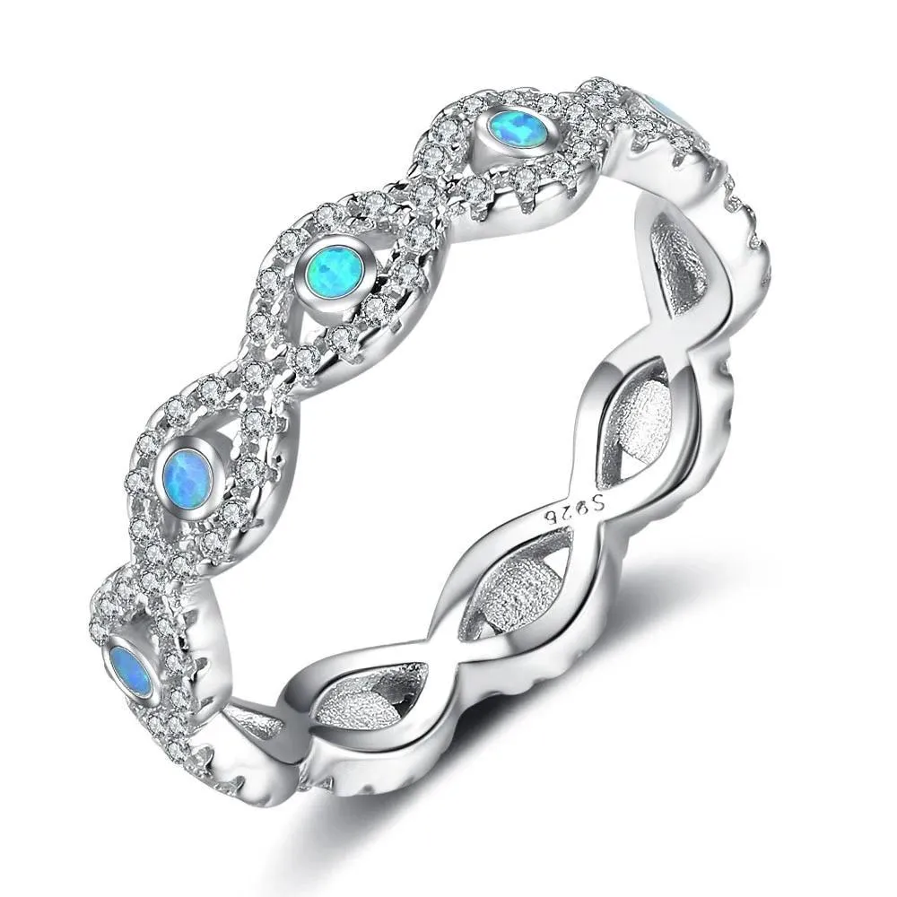 Infinity Love Soild 925 Sterling Silver Ring Blue Opal Stone Elegant Wedding Jewelry Gifts For Women