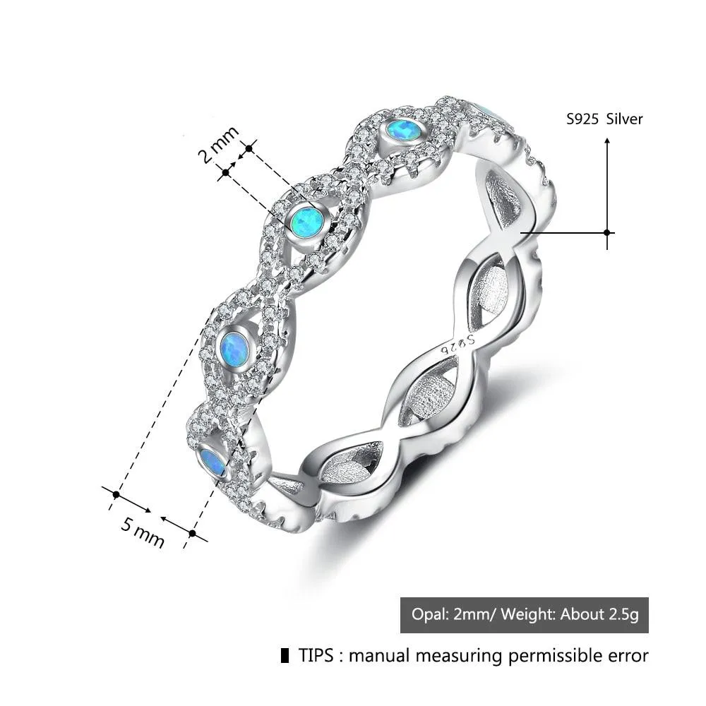 Infinity Love Soild 925 Sterling Silver Ring Blue Opal Stone Elegant Wedding Jewelry Gifts For Women