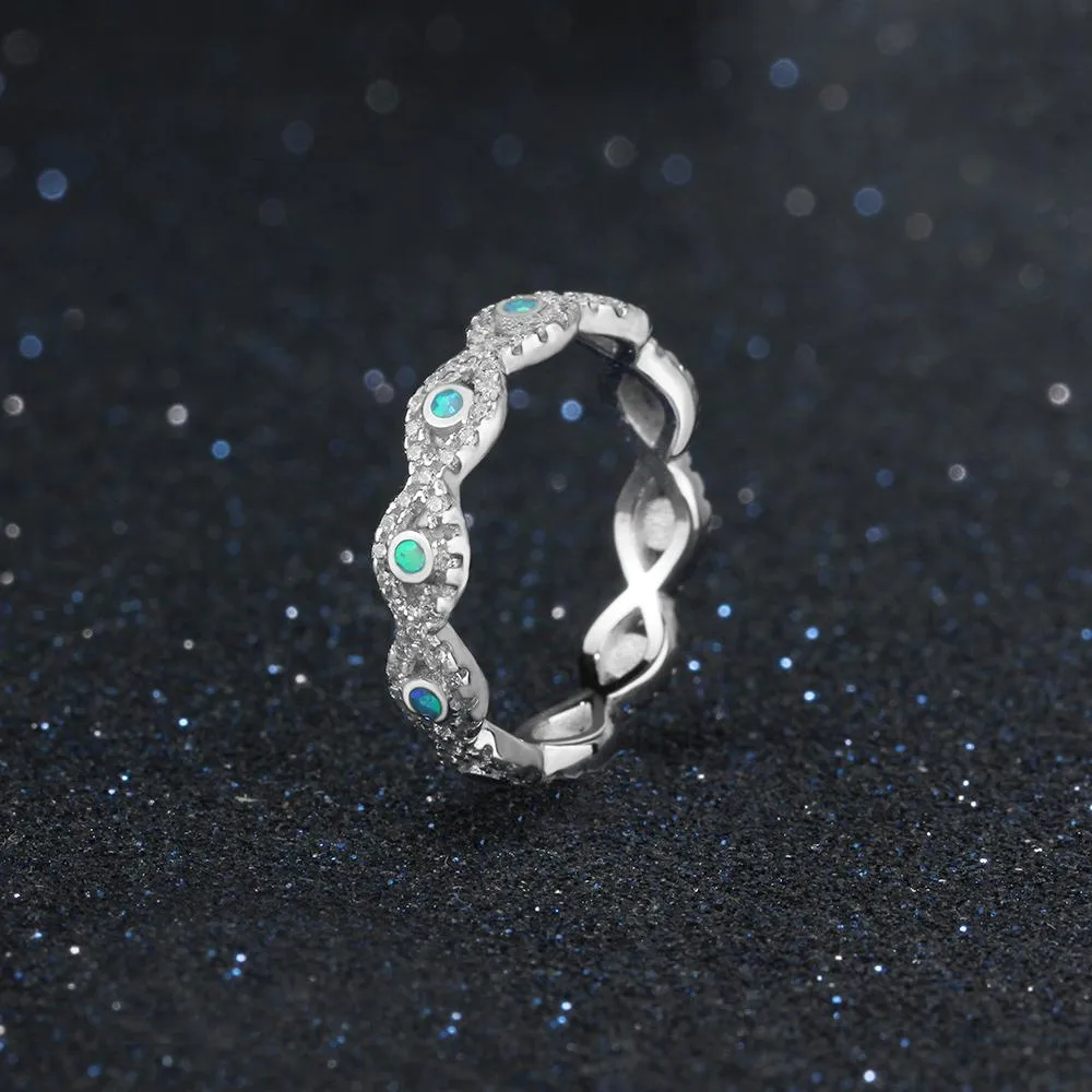 Infinity Love Soild 925 Sterling Silver Ring Blue Opal Stone Elegant Wedding Jewelry Gifts For Women