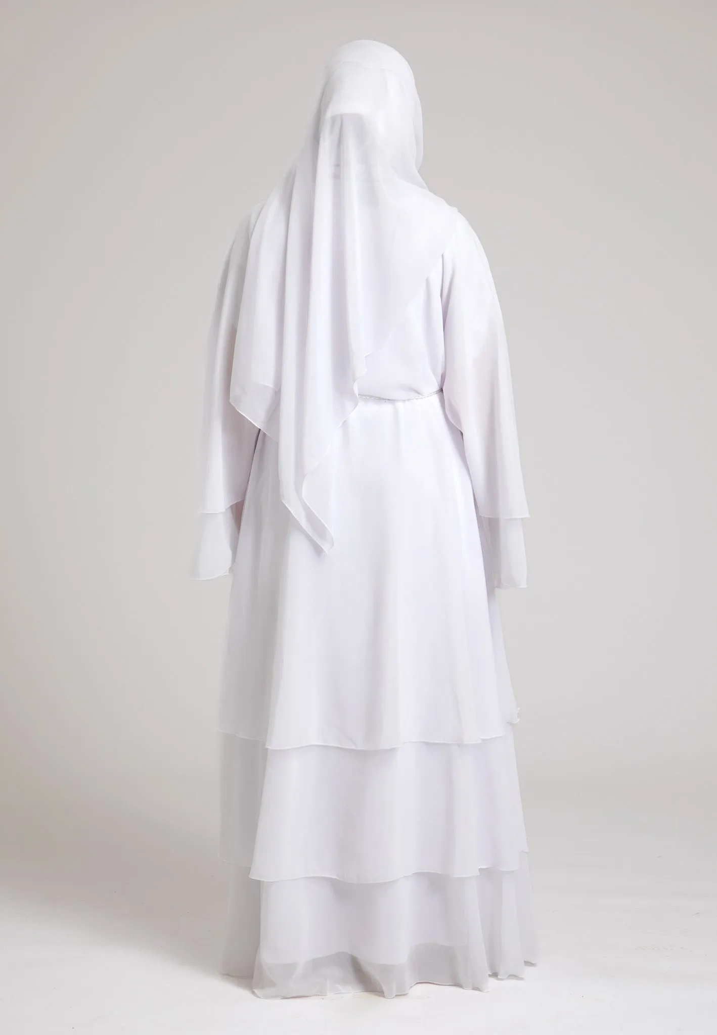 Ivory White 3 Layered Open Abaya With Inner Dress