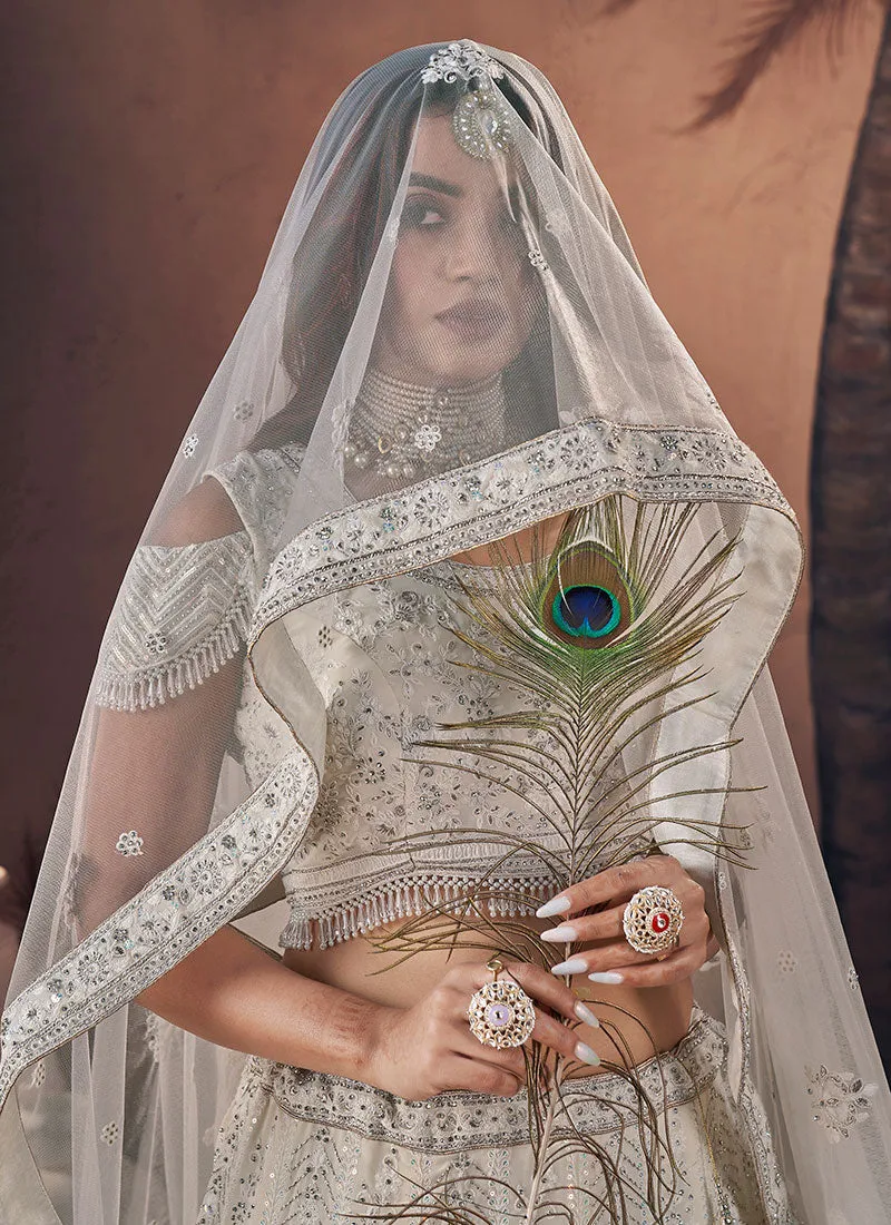 Ivory White Sequence Embroidery Wedding Lehenga Choli And Dupatta