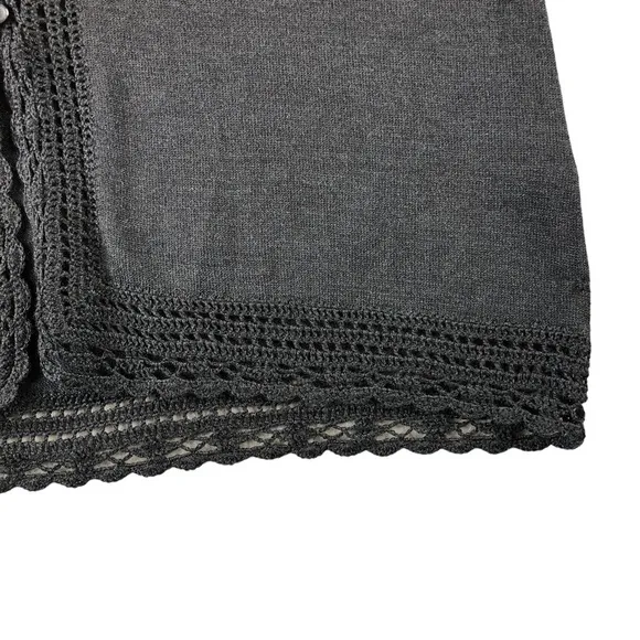 J Jill Womens Small Petite Black Crochet Silk Button Front Sweater, Elbow Sleeve