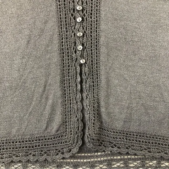 J Jill Womens Small Petite Black Crochet Silk Button Front Sweater, Elbow Sleeve