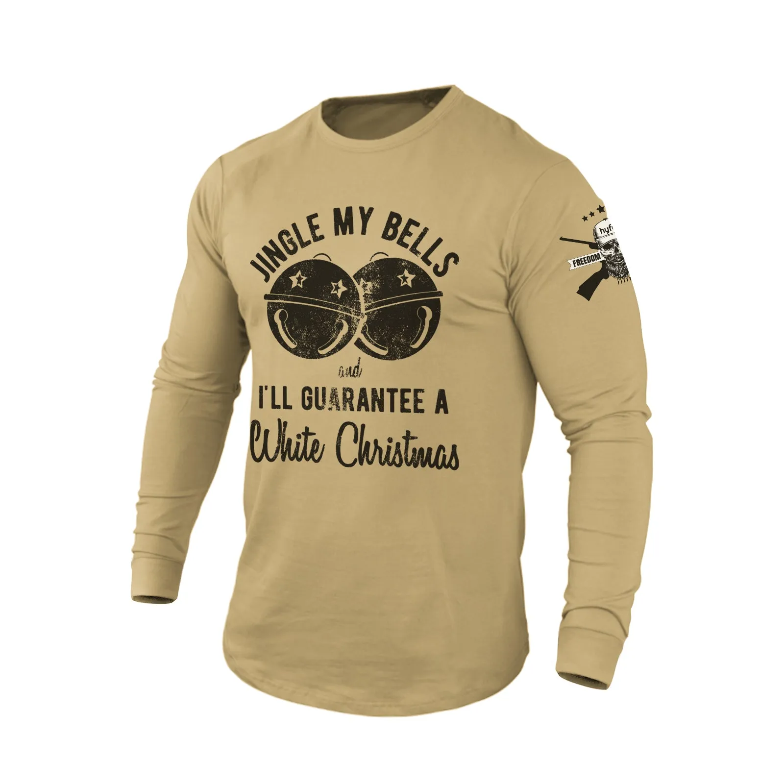 JINGLE MY BELLS AND I'LL GUARANTEE A WHITE CHRISTMAS 100% COTTON GRAPHIC LONG SLEEVE T-SHIRT