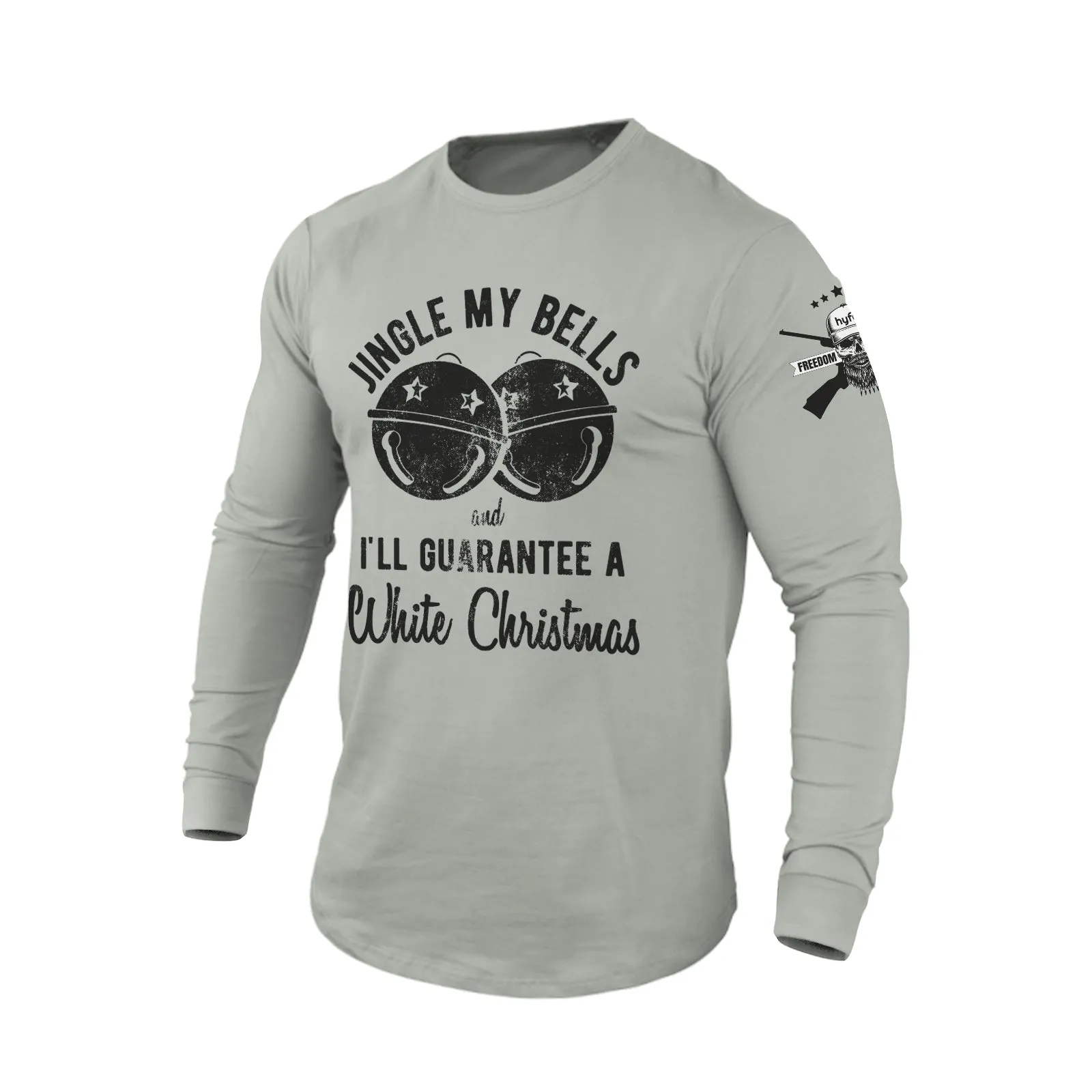 JINGLE MY BELLS AND I'LL GUARANTEE A WHITE CHRISTMAS 100% COTTON GRAPHIC LONG SLEEVE T-SHIRT
