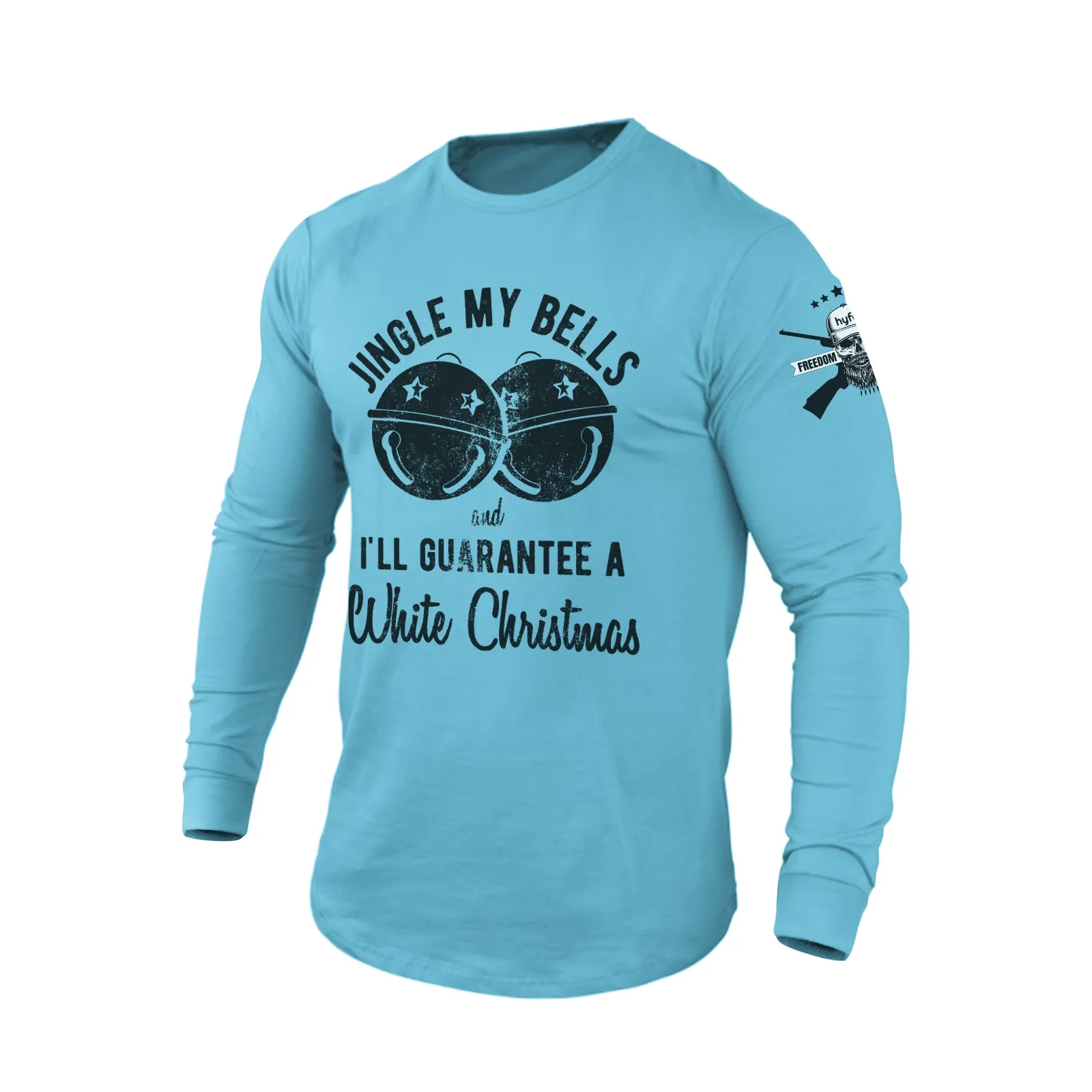 JINGLE MY BELLS AND I'LL GUARANTEE A WHITE CHRISTMAS 100% COTTON GRAPHIC LONG SLEEVE T-SHIRT