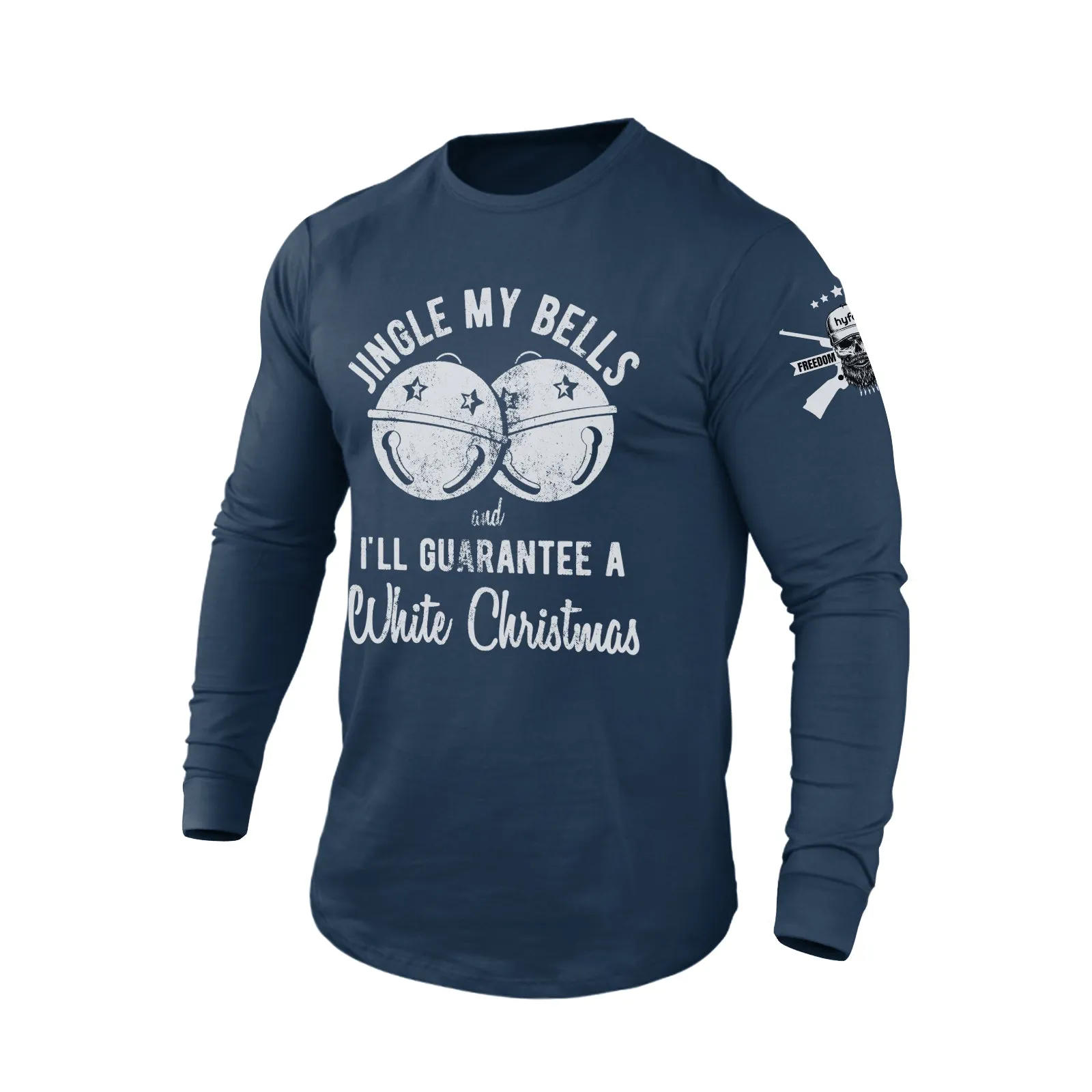 JINGLE MY BELLS AND I'LL GUARANTEE A WHITE CHRISTMAS 100% COTTON GRAPHIC LONG SLEEVE T-SHIRT