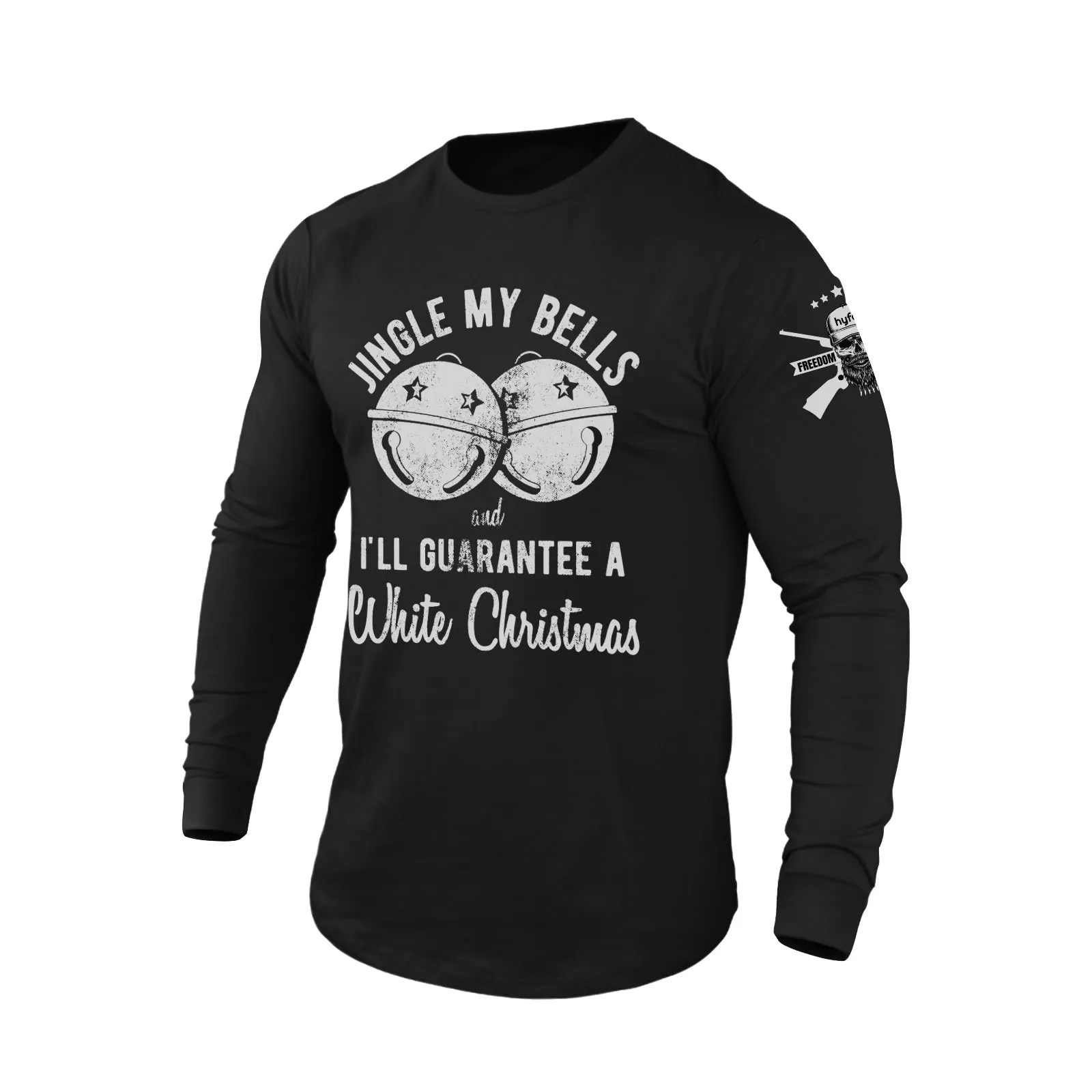 JINGLE MY BELLS AND I'LL GUARANTEE A WHITE CHRISTMAS 100% COTTON GRAPHIC LONG SLEEVE T-SHIRT