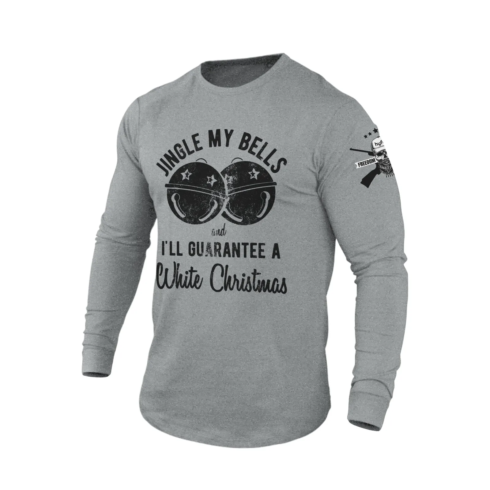 JINGLE MY BELLS AND I'LL GUARANTEE A WHITE CHRISTMAS 100% COTTON GRAPHIC LONG SLEEVE T-SHIRT