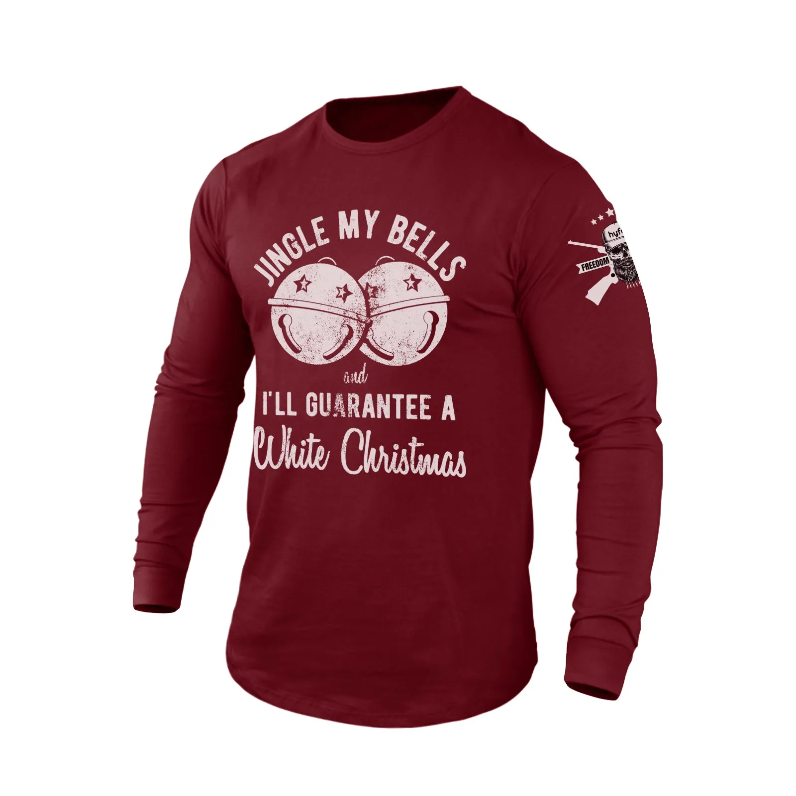 JINGLE MY BELLS AND I'LL GUARANTEE A WHITE CHRISTMAS 100% COTTON GRAPHIC LONG SLEEVE T-SHIRT