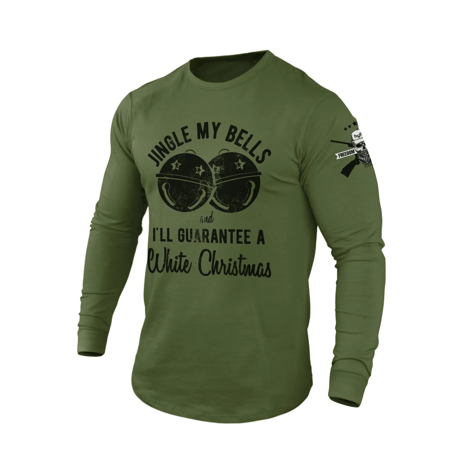 JINGLE MY BELLS AND I'LL GUARANTEE A WHITE CHRISTMAS 100% COTTON GRAPHIC LONG SLEEVE T-SHIRT