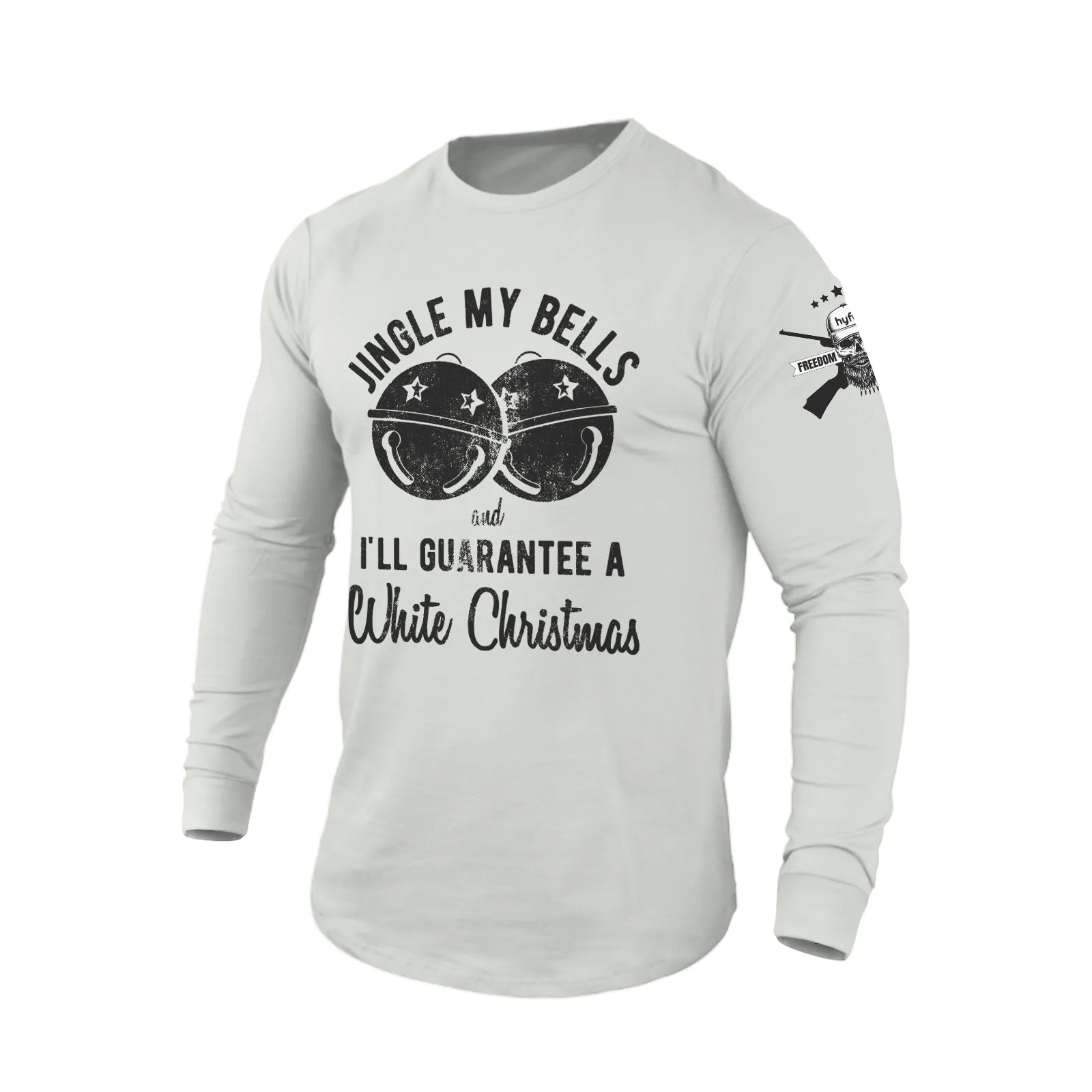 JINGLE MY BELLS AND I'LL GUARANTEE A WHITE CHRISTMAS 100% COTTON GRAPHIC LONG SLEEVE T-SHIRT