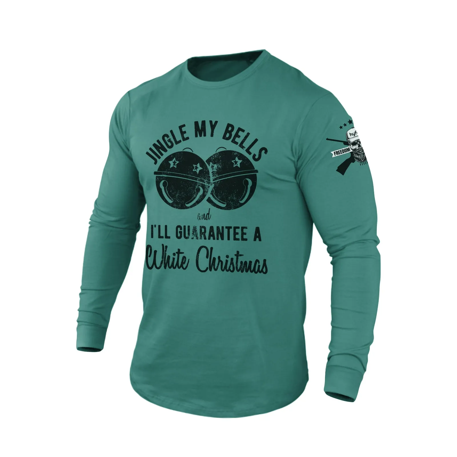 JINGLE MY BELLS AND I'LL GUARANTEE A WHITE CHRISTMAS 100% COTTON GRAPHIC LONG SLEEVE T-SHIRT