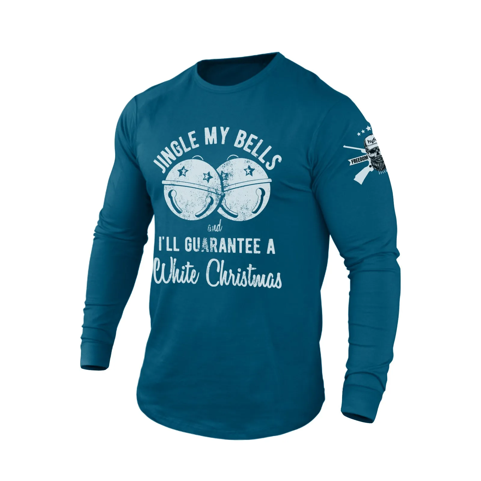 JINGLE MY BELLS AND I'LL GUARANTEE A WHITE CHRISTMAS 100% COTTON GRAPHIC LONG SLEEVE T-SHIRT