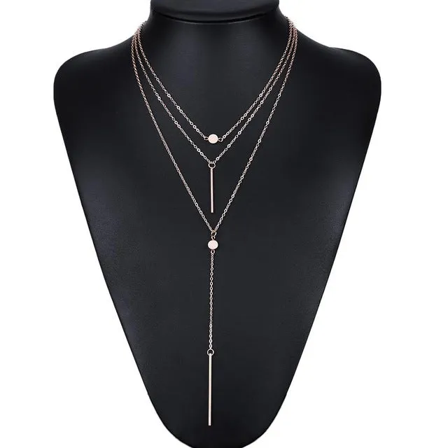 KISS WIFE Women Necklaces & Pendants 3 multi layer Necklace Tassel Charm Bar statement Necklace for Women gift