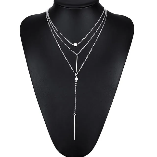 KISS WIFE Women Necklaces & Pendants 3 multi layer Necklace Tassel Charm Bar statement Necklace for Women gift