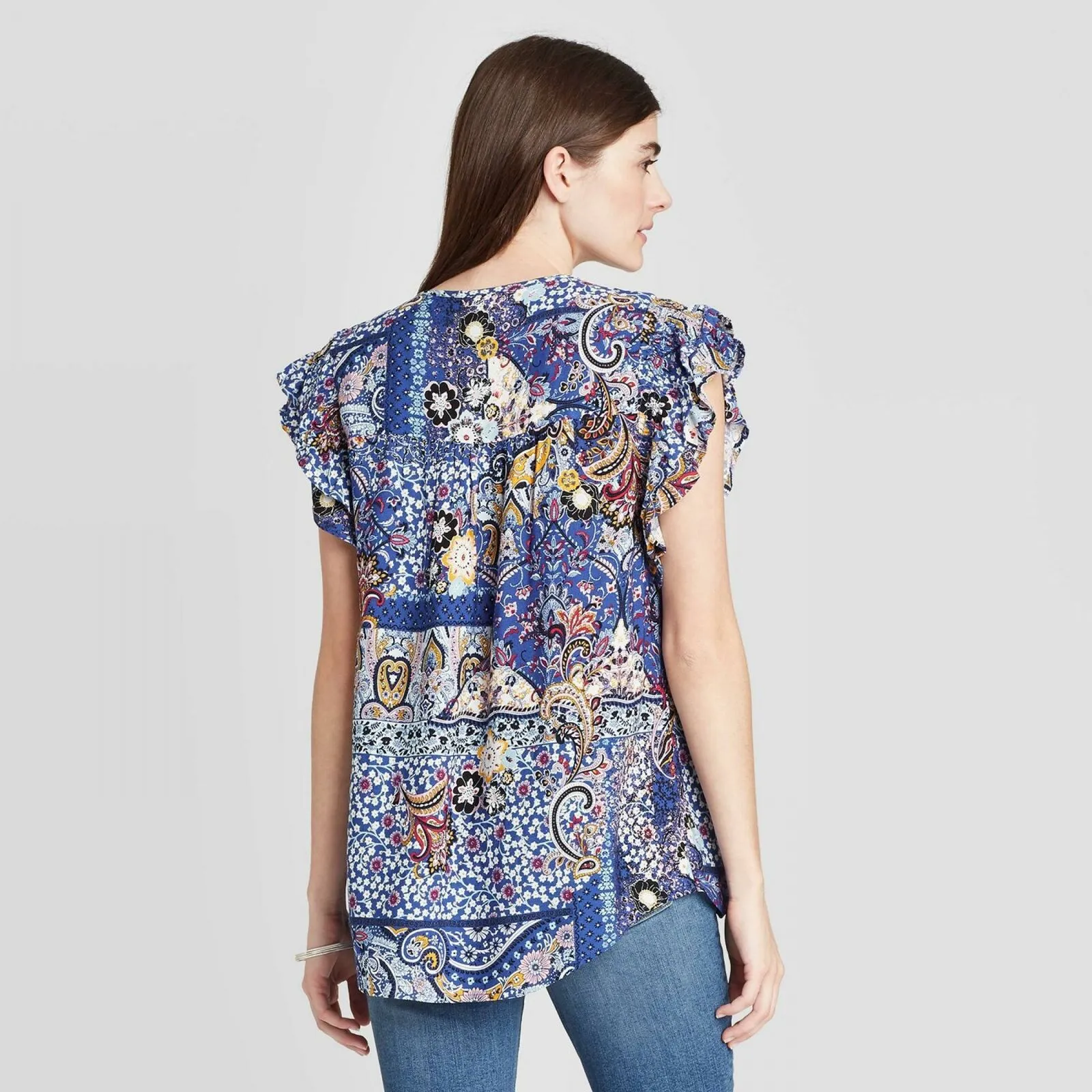 Knox Rose Women's Floral Print Flutter Short Sleeve Blouse