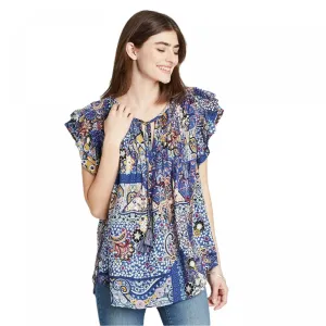 Knox Rose Women's Floral Print Flutter Short Sleeve Blouse