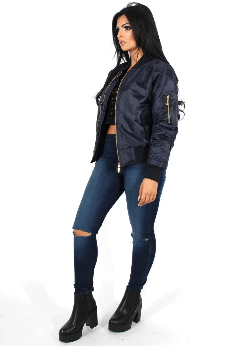 Kylie Blue Zip Front Bomber Jacket