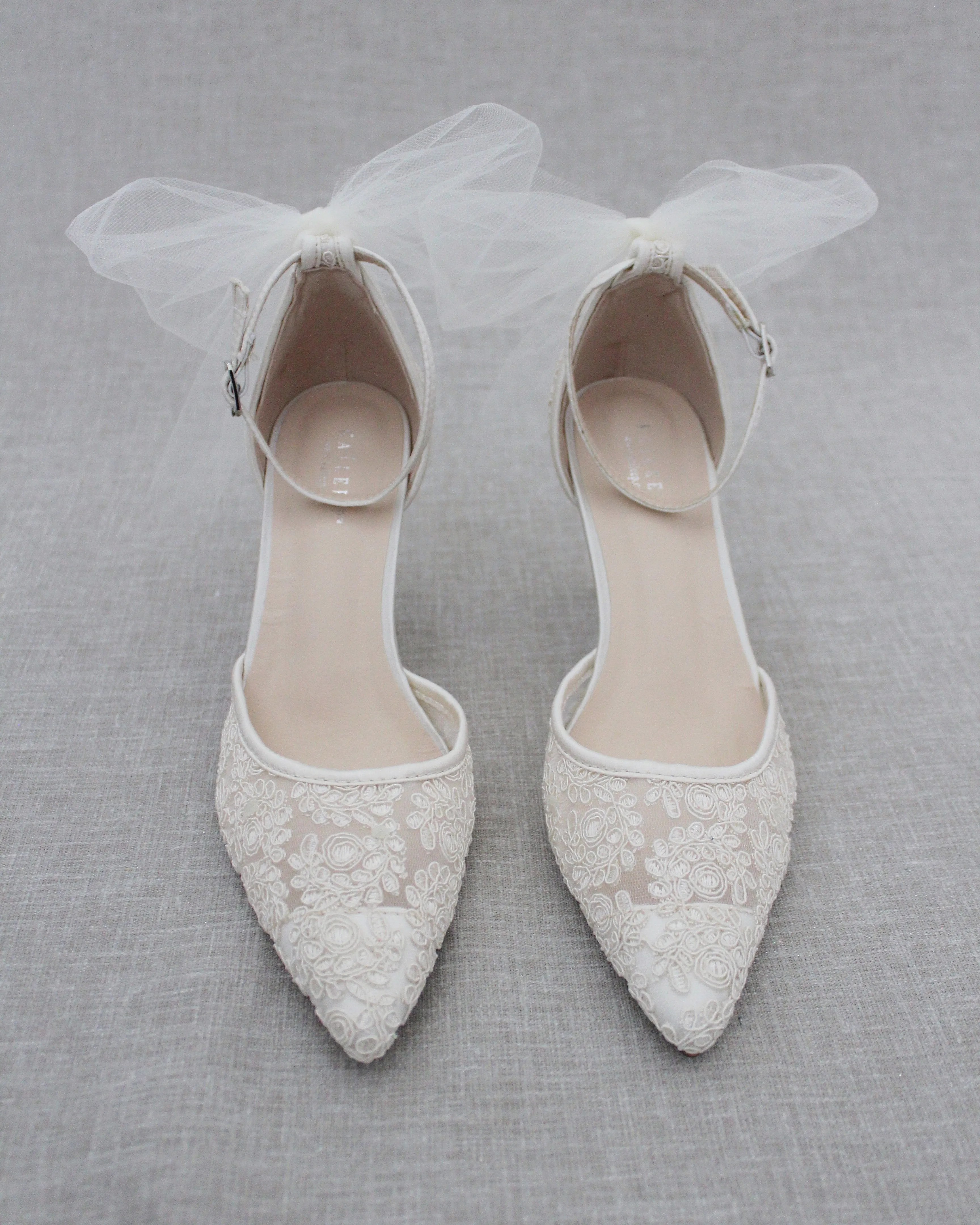 Lace Wedding Heels with Tulle Bow