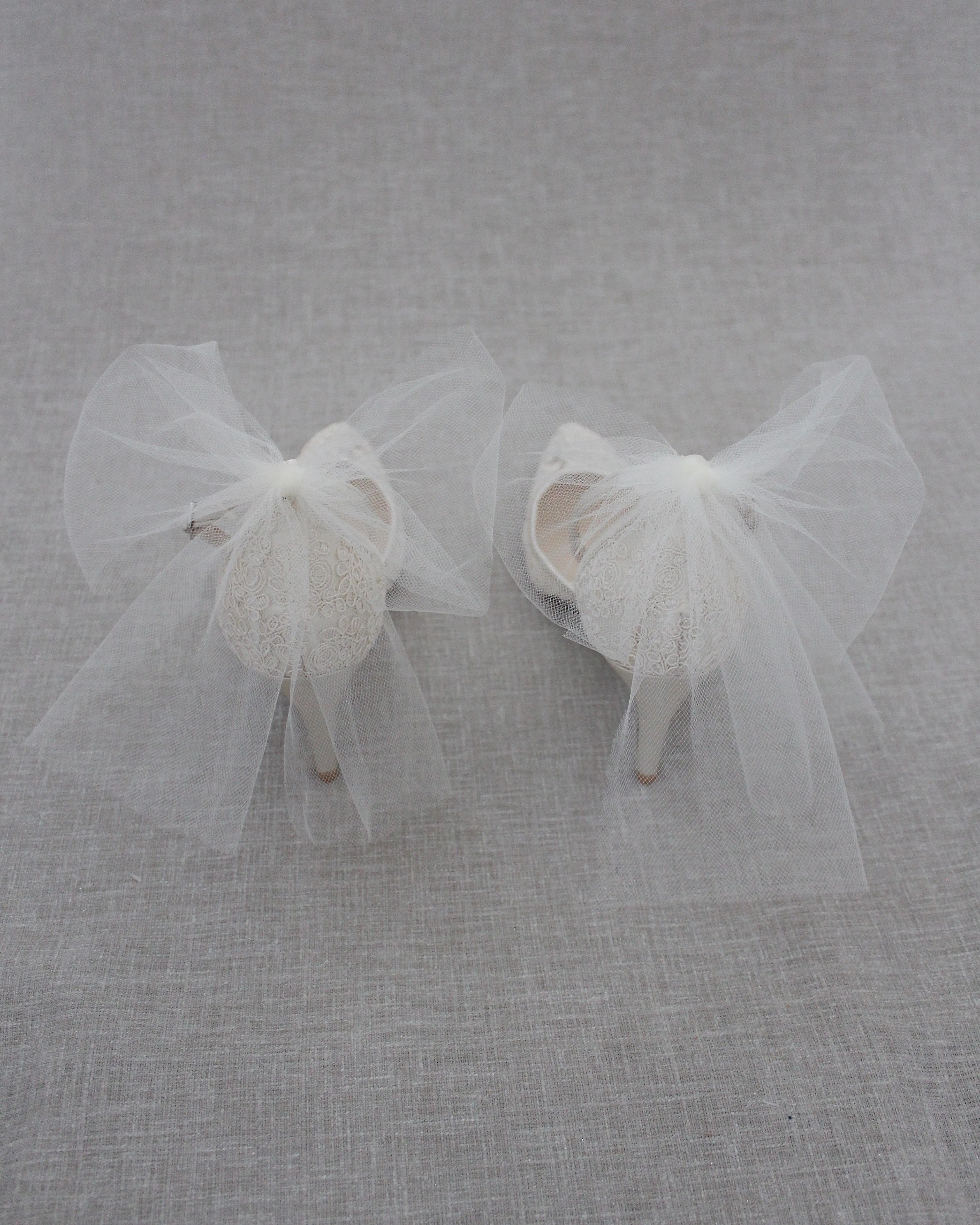 Lace Wedding Heels with Tulle Bow