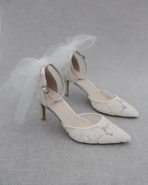 Lace Wedding Heels with Tulle Bow