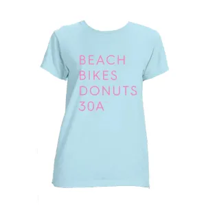 Ladies Blue & Turquoise "Beach Bikes Donuts 30A™" Tee