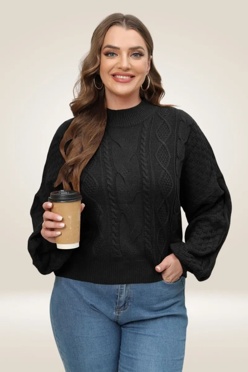 Lantern Long Sleeve Knitted Black Sweater