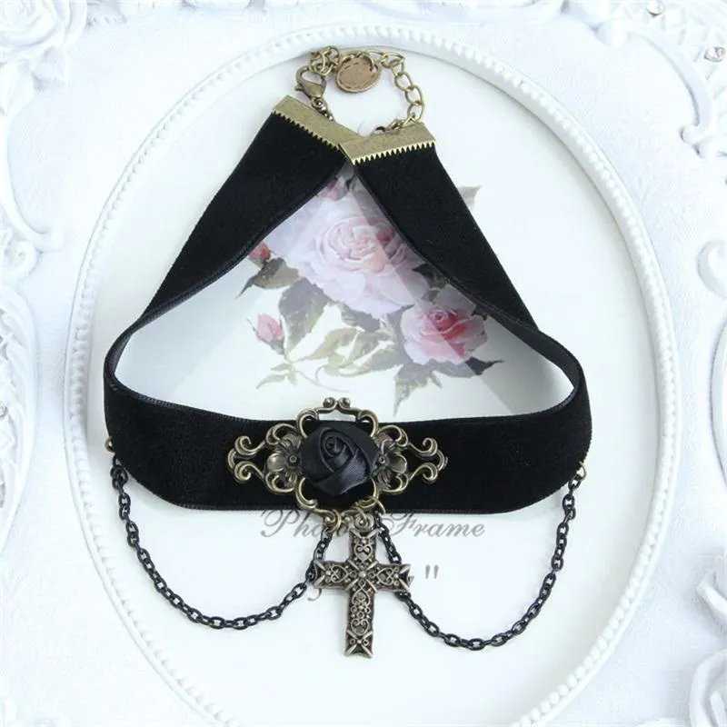 Large black cross Gothic Choker