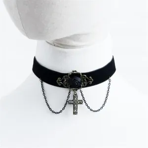 Large black cross Gothic Choker