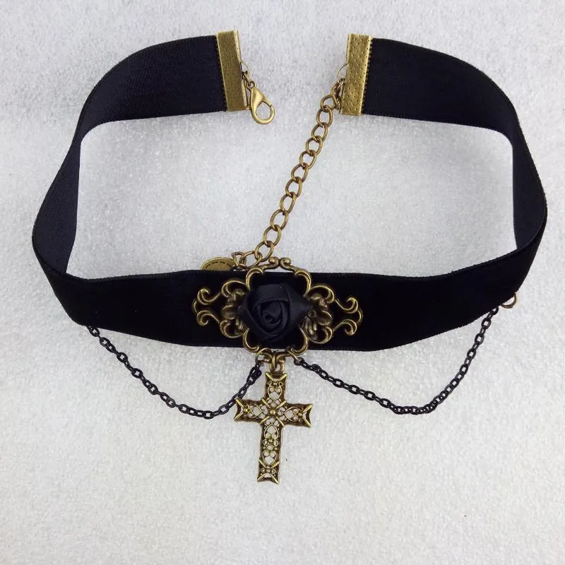 Large black cross Gothic Choker