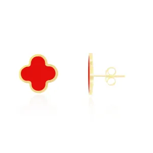 Large Coral Clover Stud Earrings