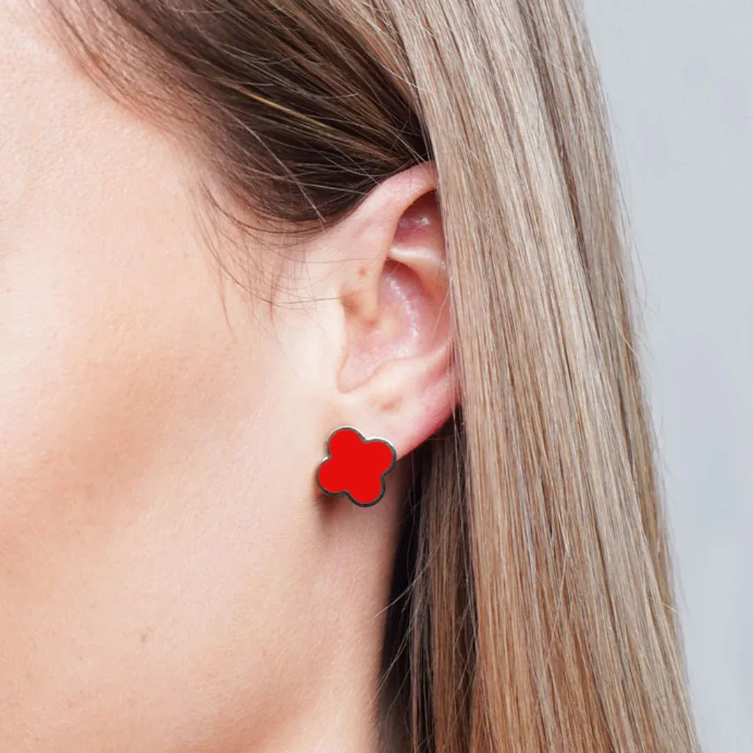 Large Coral Clover Stud Earrings