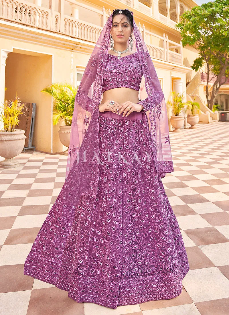 Lavender Sequence Embroidery Wedding Lehenga Choli