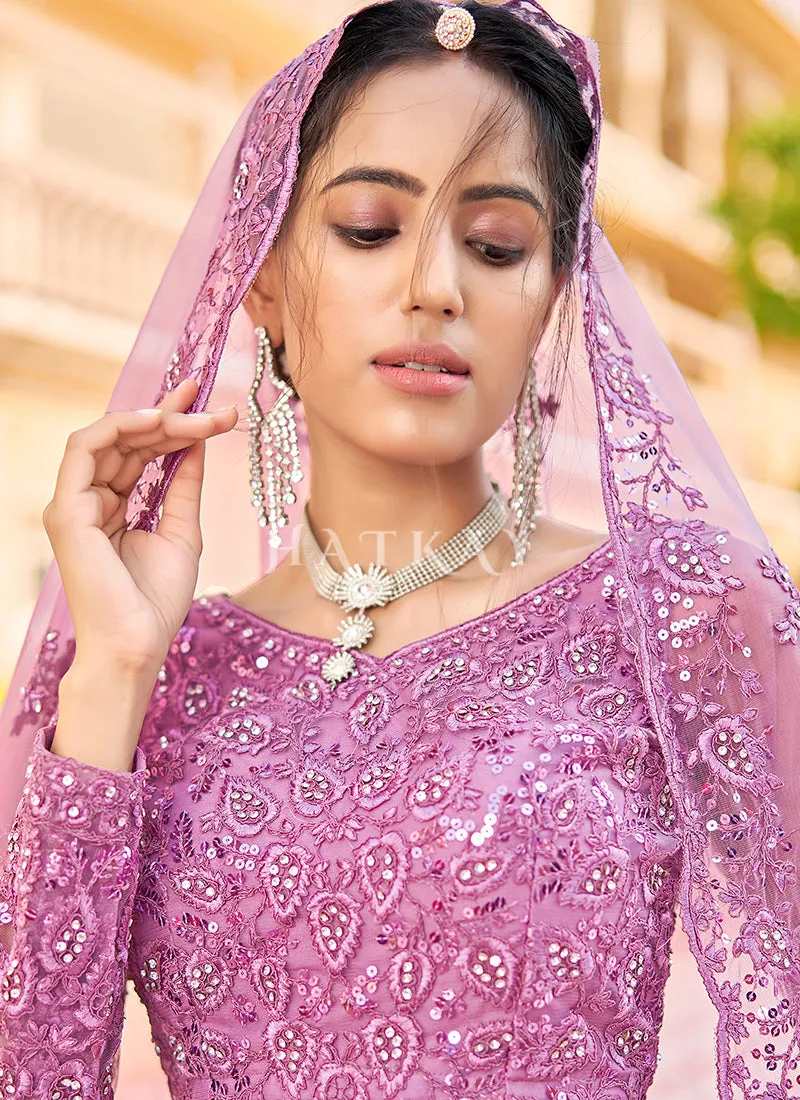 Lavender Sequence Embroidery Wedding Lehenga Choli