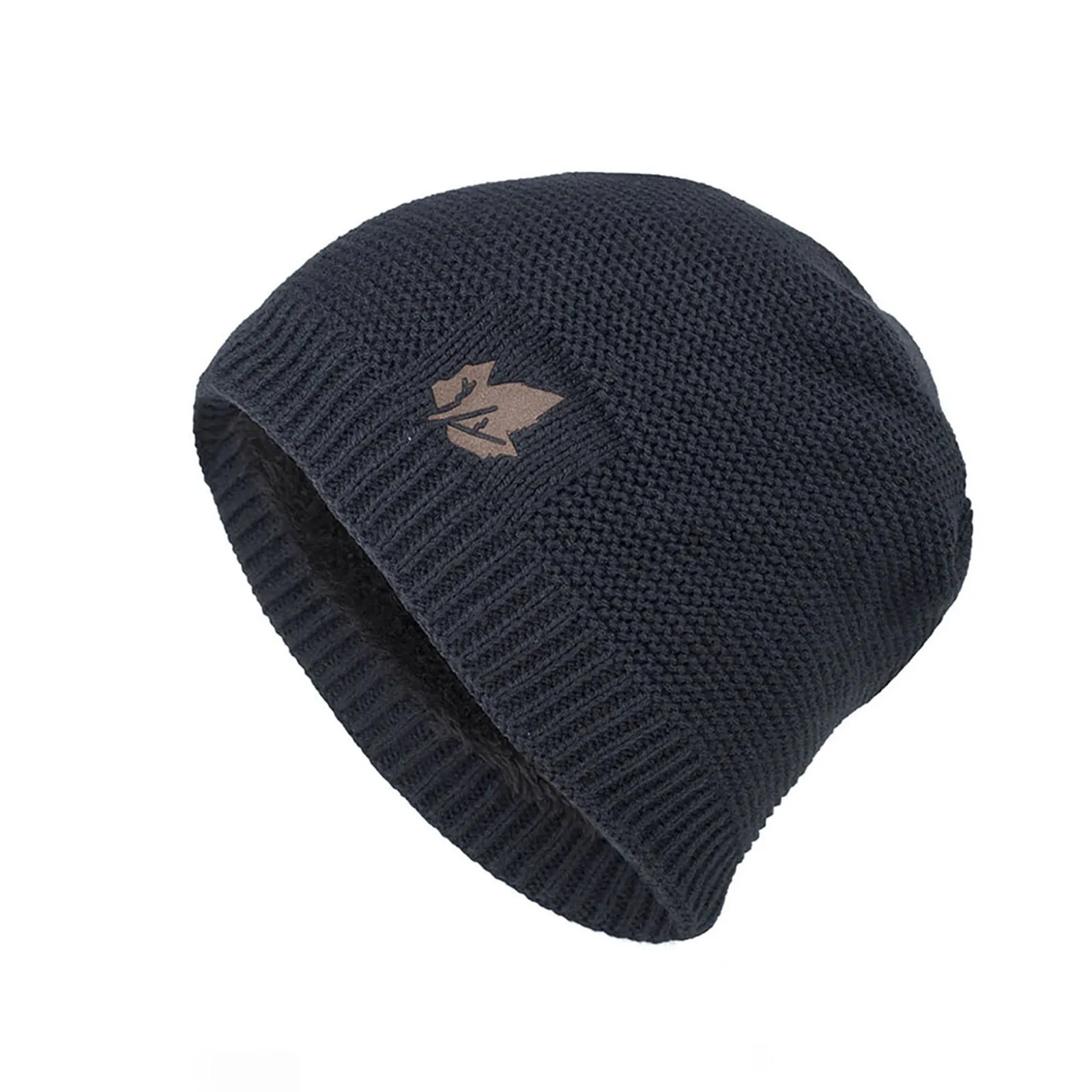 LEAVE GRAPHIC  FLEECE KNITTED BEANIE HAT