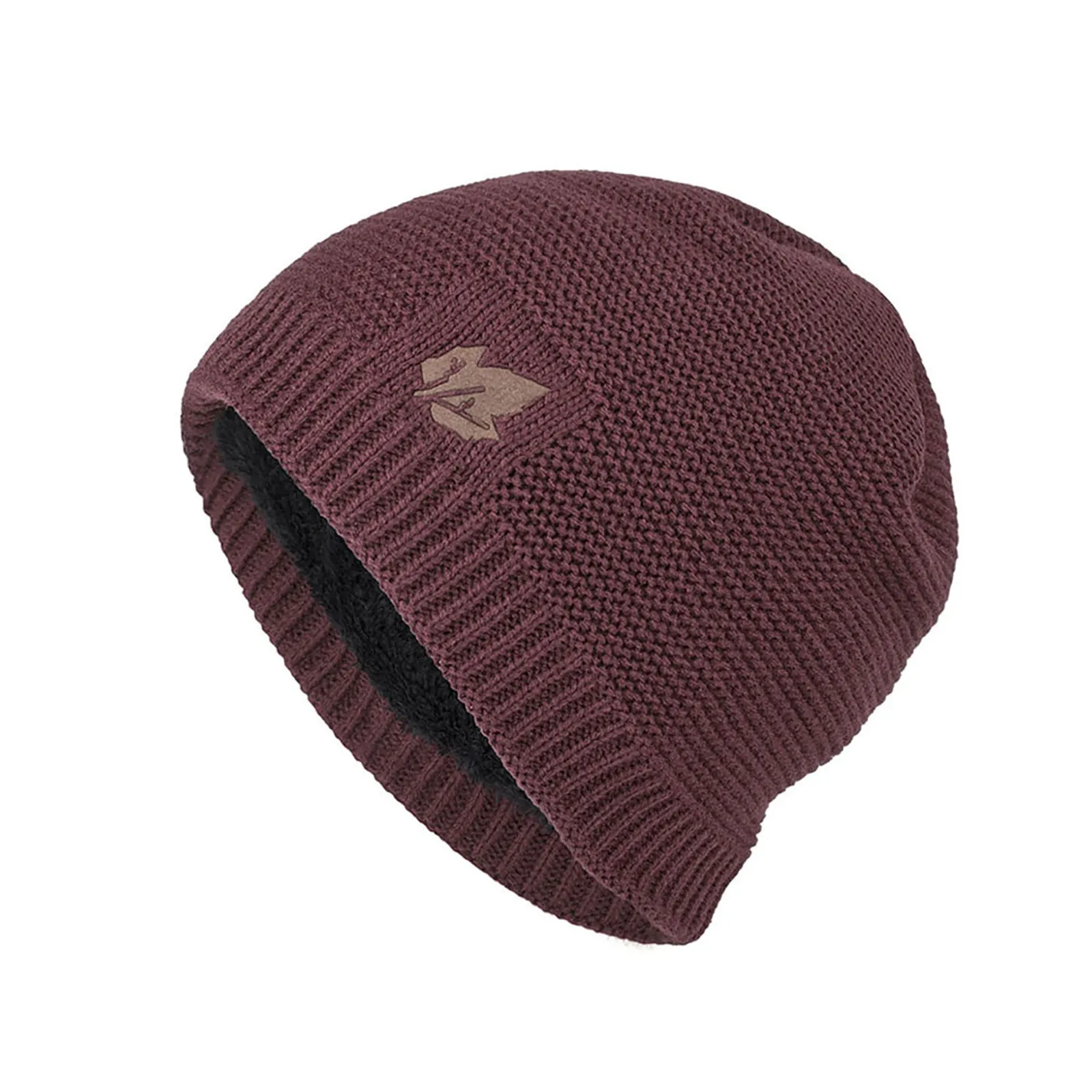 LEAVE GRAPHIC  FLEECE KNITTED BEANIE HAT