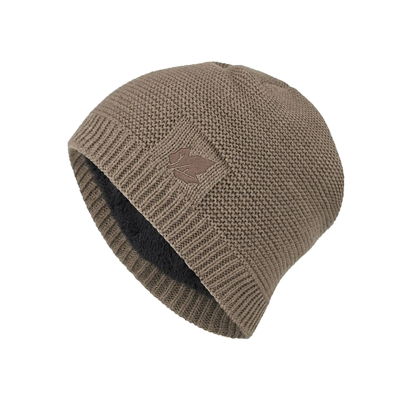 LEAVE GRAPHIC  FLEECE KNITTED BEANIE HAT