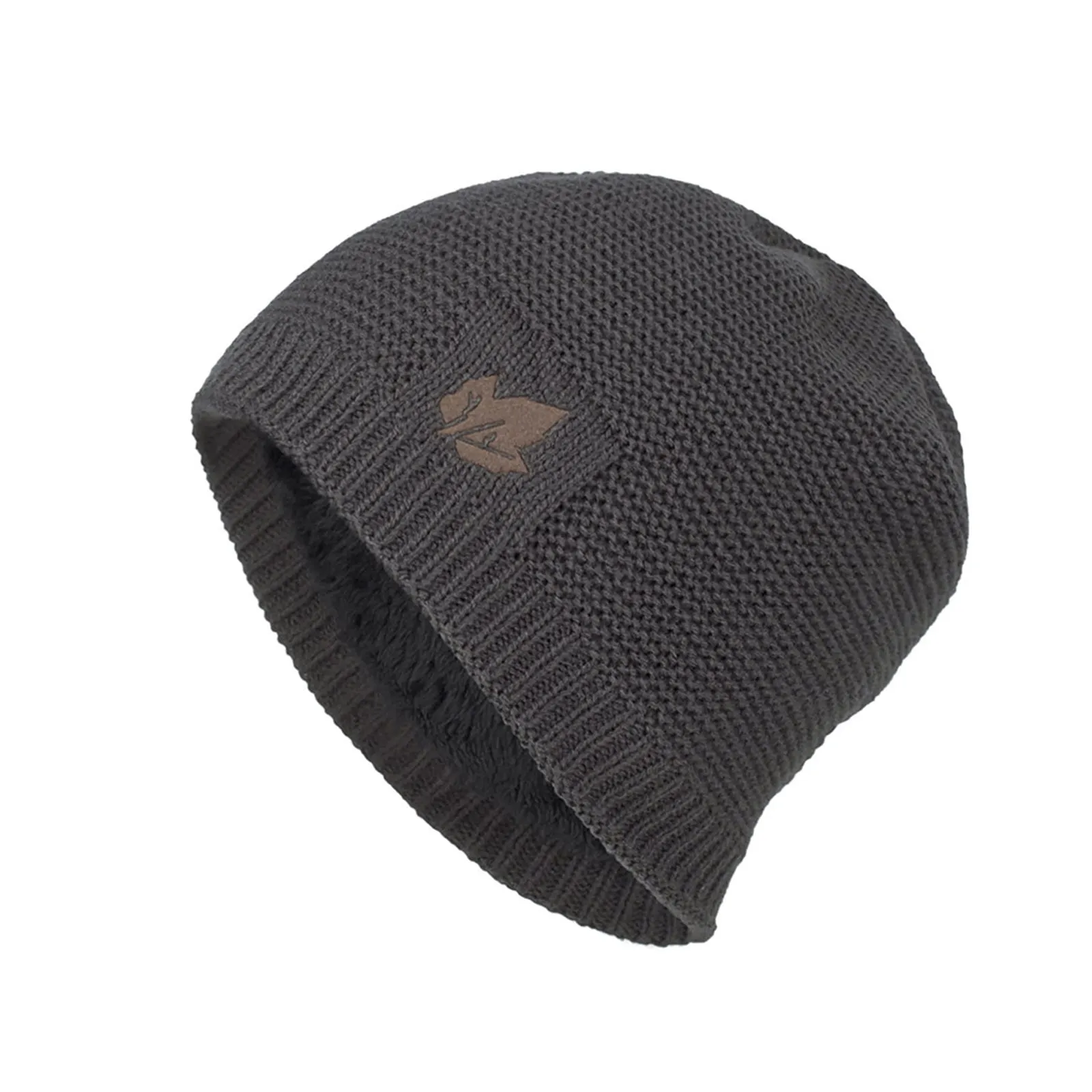 LEAVE GRAPHIC  FLEECE KNITTED BEANIE HAT