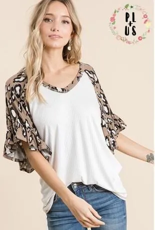 LEOPARD PRINT RUFFLE SLEEVES-CURVE COLLECTION